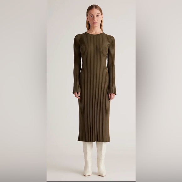 Quince Dresses & Skirts - Quince Cotton Cashmere Ribbed Long Sleeve Crew Midi Dress